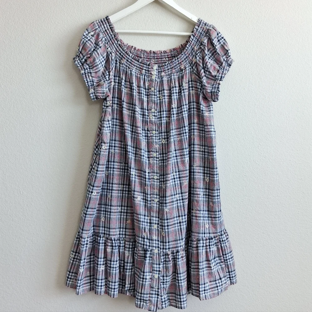 Anthropologie Plus Floral Embroidery Plaid Mini Dress - Picture 5 of 16